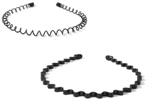 LJFEA Metall Haarband, 2 Stück Unisex Haarbänder Welle Schwarz Frühling Haarreifen, 90er Damen Herren Multi-Stil Stirnband Zubehör mit Rutschfesten Zähnen für Outdoor Sports Yoga