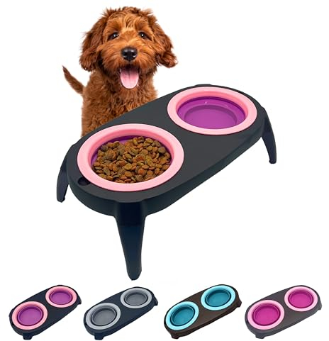 EL ÁTICO PETS Gamelle Chien Surélevée 2 en 1 - Anti Éclaboussure et Anti Glouton pour Chien et Chat - Avec Support, Bols Amovibles et Pliables (Rosa)
