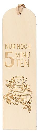 Spruchreif | Lesezeichen aus Holz mit Gravur und Lederband | Hölzernes Lesezeichen | Geschenke für Bücherliebhaber | Bücherwurm | Lesezeichen mit Gravur „Nur noch 5 Minuten“
