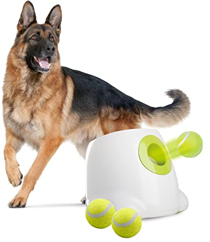 ALL FOR PAWS Ultimatives Wurfspielzeug Interaktiver Hund Automatischer Ballwerfer, Tennisball Wurfmaschine für große und große Hunde, 3 Bälle enthalten (Hundeball-Launcher Maxi)