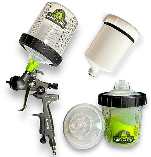 LiME LiNE 1.4 mm PRO HVLP Paint Spray Gun for Automotive Basecoats, Clearcoats and Primers. (Bonus) Disposable Paint Cup Setup
