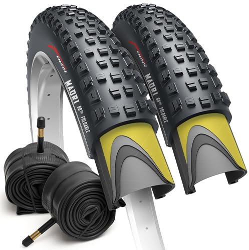 Fincci MTB Reifen 29 Zoll – 2er Set Faltreifen 29 x 2.1 Zoll mit 1 mm Pannenschutz & 2x 29-Zoll Presta-Schläuchen, geeignet für E bike, Mountainbike & Hybrid, Schlamm, Offroad & Cross-Country, 30 TPI