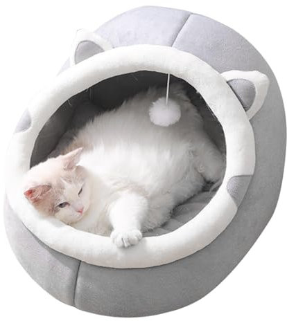 Zankie Katzenbetthöhle für Hauskatzen – abnehmbares, waschbares Kätzchenbett, Katzenhaus, Innenbett mit Fellball-Spielzeug, bequemes Katzenhöhlen-Welpenbett für Katzen und Welpen