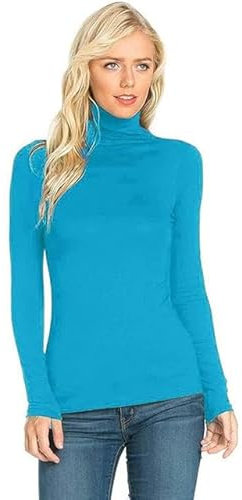 VEARZ® Ladies Plain Long Sleeve Polo Neck Stretch Top Women Turtle Neck Jumper Shirt, Turqouise, M/L (UK 12-14)