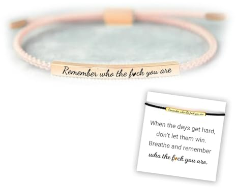 CERAVI Remember Who The F You Are Motivational Tube Bracelet, Adjustable Hand Braided Wrap Tube Bracelet, Inspirational Bracelets Jewelry Gifts for Women Girls Best Friend Teen (Pink-Rose Gold)