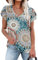 PLOKNRD Damen Tops V-Ausschnitt Blütenblatt Ärmel T-Shirt Sommer Freizeit Kurzen Ärmeln Strand Oberteile(Grün gedruckt,S)