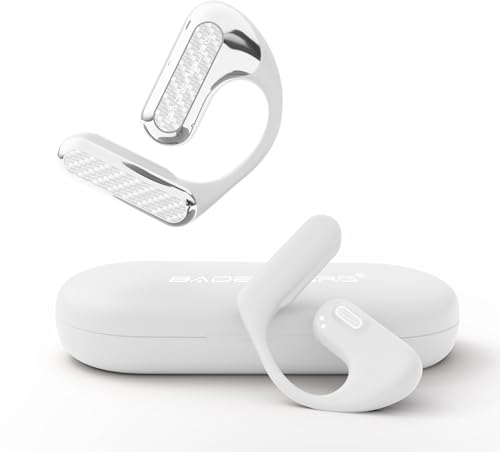 BADENBURG EarStereo 1 Open Ear Kabellose Kopfhörer, Bluetooth Earbuds, 60h Spielzeit, 15.4mm Bio-Fiber Treibern mit SoundPlus Algorithmus, ENC Rauschunterdrückung, Büro/Fitness/Freizeit(Weiß)