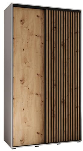 MEBLE KRYSPOL Sapporo 1 Moderner Schrank mit Zwei Schiebetüren mit Stange, Regale - Aufbewahrungsschrank für Schlafzimmer, Wohnzimmer - 205,2x130x45 cm - Weiß Artisan Schwarz