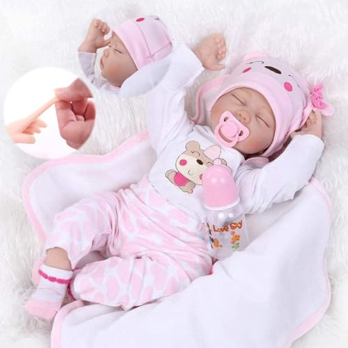 RUNGQIANY Simulation Reborn Baby MäDchen 22 Zoll 55 cm Reborn Baby Weicher Silikon-Vinyl-BaumwollköRper Reborn Puppen Lebensecht Jungen MäDchen Spielzeug Geschenke Neugeborene Baby-Puppe