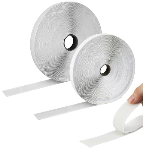 25M Hook and Loop Tape self Adhesive, 20mm Wide Self Adhesive Hook and Loop Tape, Double Sided Sticky Back Fastening Tape, Heavy Duty Nylon Tape Roll