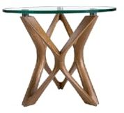 ÁNGEL CERDÁ - Mesa Rinconera Redonda de Cristal Templado - Medidas 50x41 cm - Mesita Auxiliar con Patas Curvadas Color Nogal