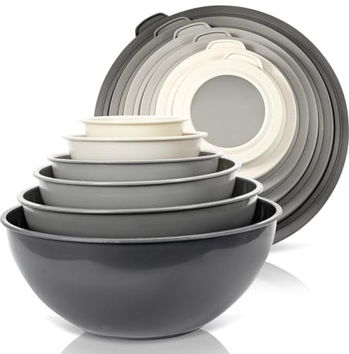 WHYSKO Mixing Bowl Set, 12 Piece Colorful Plastic Mixing Bowls with Lids Set for Food Prep Storage and Serving, Dishwasher Safe Microwave Safe for Kitchen Baking Cooking