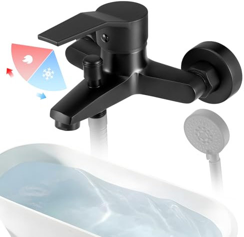 Badewannenarmatur Duscharmatur Schwarz Matt, Mischbatterie Badewanne Armatur für Dusche und Badewanne, Messing Einhebelmischer Wasserhahn, Keramikkartusche Einhand-Wannenbatterie für Wandmontage