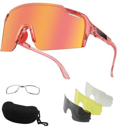 FOCUHUNTER Polarized Sports Sunglasses for Men Women, UV400 Cycling Eyewear for Baseball Running Cycling Glasses 4 Lenses