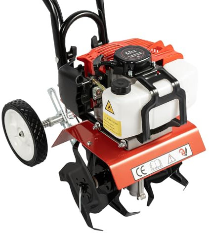 Fyssnn 1700W Petrol Rotavator 52CC Gas Power Garden Tiller Cultivator 6500 RPM, Suitable for Ploughing, Trenching, Soil Cultivation, Loosening etc