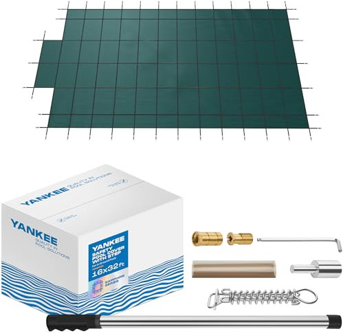 Yankee Pool Safety Inground Pool Cover - Komplettes Set mit Pool-Sicherheitsnetz und Installationswerkzeugen, ultradichte 4,6 x 9,2 m Sicherheits-Poolabdeckung mit Ankern, Stufen, wetterbeständige