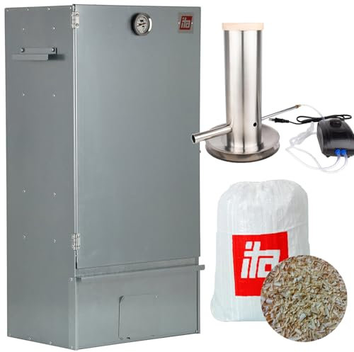 ITA Fumoir 7005 - Kit fumoir avec générateur de fumée - Fumoir avec thermomètre - Acier inoxydable - Qualité UE - Directement du fabricant - 81 cm avec 3 étages