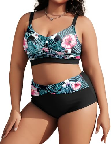 Tuopuda Maillot de Bain Femme 2 Pieces Grande Taille Push Up Rembourré Bikini Deux Pièces Col V Élégant Haut avec Bas de Maillot de Bain Swimwear de Plage Beachwear Été