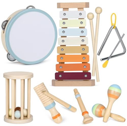 YOURTONE Musikinstrumente Kinder ab 3 Jahre, Baby Musikinstrumente Montessori Instrumente Kinder, Percussion Instrumente Set mit modernem Boho Xylophon für Kindergarten Musikspielzeug