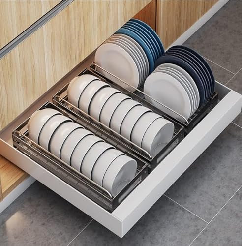 Cassetto telescopico per mobili da cucina, Vankarr 2 pezzi cassetto estensibile senza foratura, scaffale portaoggetti 43x25x7 cm, facile installazione, non richiede chiodi, nero