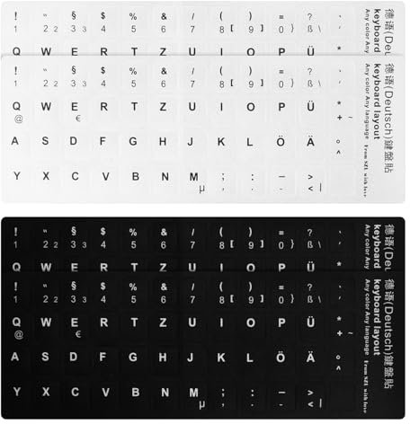 Pixaro 4 Stück Tastaturaufkleber Deutsch - Schwarz/Weiß, Papier, 18x6.5 cm