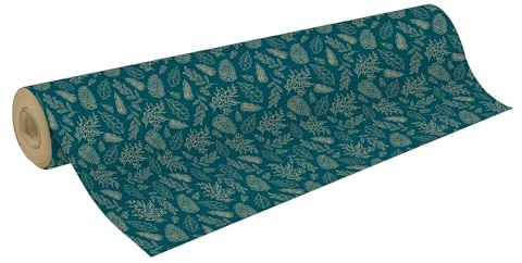 Clairefontaine 223921C - Rolle Geschenkpapier Tiny Rolls, platzsparend mit großer Länge 50x0,35m, Kraftpapier 70g, Tannenzapfen Grün, 1 Rolle