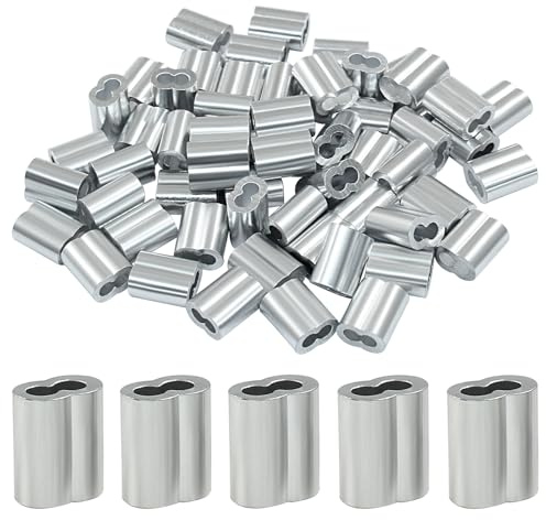 Cjueiom Aluminum Crimping Loop Sleeve, 5/64 Inch / 2mm, 50Pcs | Double Barrel Crimp Sleeves, For Wire Cable Rope Hanging, Silver