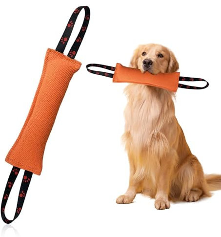 HUANR Mordedor Perro, 30 cm Salchicha Mordida para Perros, con 2 Anillos, Naranja Embutido de Manguera, Juguete para Remolcar Perros, para Juegos Interactivos con Perros