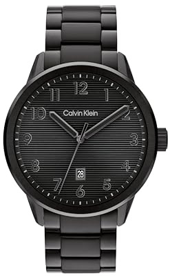 Calvin Klein Uhr mit DREI-Zeiger-Quarzwerk für Herren Kollektion Minimalistic Pilot mit Schwarzes Edelstahlarmband - 25200516