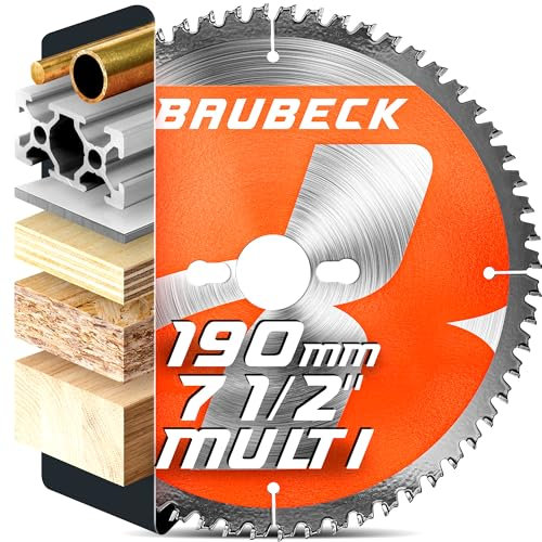 BAUBECK 190mm x 30mm /1/20/16mm Circular Saw Blade for fine finish in Wood, Metal etc. - TCT 190 mm saw blade x 80T - Compatible with Bosch Makita Dewalt Festool Freud 190mm saw blade