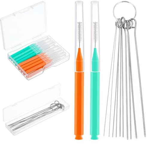 30 PCS Shower Head Cleaner Tool, Small Gaps Hole Shower Head Cleaner Anti-Clogging Cleaning Brush for Bathroom Small Hole Gap Nozzle Window Slot, Orange + Green