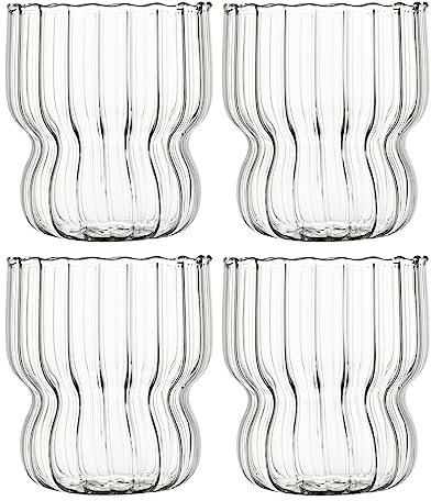 Trufolxiaz Bicchieri Birra Tazze A Filo A Forma Occhiali Limpidi con Cannucce Set Vetri A Coste per Succo Succo Cucina A Filo A Forma Bicchieri