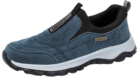 Slip On Trainers Men Walking Shoes with Arch Support, Lightweight Mesh Lining Hiking Shoes, Wide Toe Non-Slip Work Trainers, Waterproof Mountain Trekking Athletic Trainer, Travelling, Camping Blue