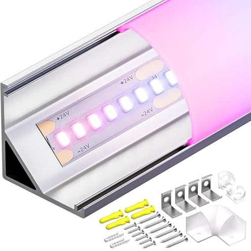 KOSOOM LED Eckprofil 2m × 6 Stück – Aluminium V-Profil mit Diffusor & Halterung – Schiene für Streifen bis 10mm – Aluminium Kanal für Ecken, Treppen & Schränke