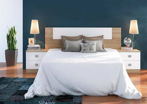 Meyvaser Tête de Lit 150 Blanc et Cambria – Style Nordique Minimaliste, 160x45x1,6 cm, Tête de Lit Murale pour Lits 140/150/160, Montage Facile