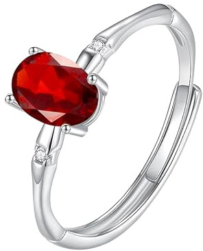 LCDIUDIU Silver Rings for Women 925,Oval Cut Natural Topaz Red Ruby Gemstone Ring for Women Stackable Band Adjustable Anniversary Engagement Wedding Promise Band with Her Ruby