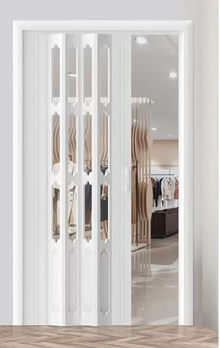 Pounjsd Concertina Door White Soundproof Bedroom Accordion Folding Doors Internal, Room Divider, Pantry Closet Entry Accordion Doors Screen, Soundproofing, Waterproof, Shower Privacy Door Kit