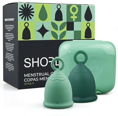 Shordy Reusable Menstrual Cup Set of 2 (Small & Large) with Loop Handle for Easy Removal – Medical Grade Silicone Period Cup, Comfortable Fit, 12-Hour Protection – Alternative to Pads, Tampons & Disc