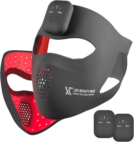Rotlichtlampe Gesicht, 4D Rotlicht Maske mit Timer, Wiederaufladbar, für Zuhause & Reisen (Grey)