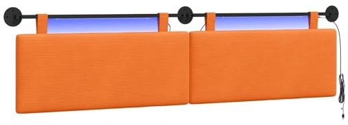 vidaXL Hängendes Kopfteil Mit LED Licht Orange Cordstoff, Moderner rechteckiger Wand-Kopfteil, weich gepolstert, verstellbare Rückenlehne, platzsparender Bett-Zubehör
