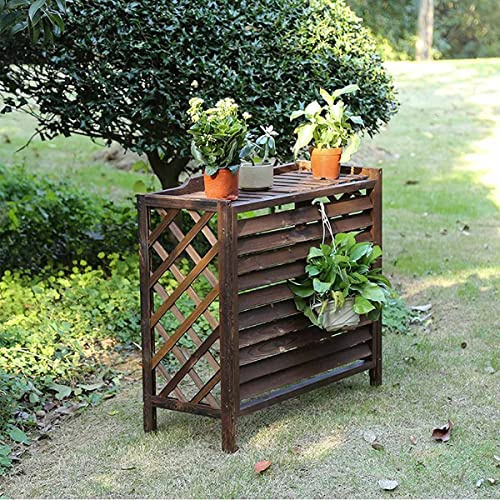 Klimaanlagenabdeckung aus Holz, Außengitter für Kondensatoren mit Blumenablage, Sichtschutzzaun aus karbonisierter Fichte für Terrasse, Garten und Balkon, wasserdichtes, korrosionsbeständiges und de