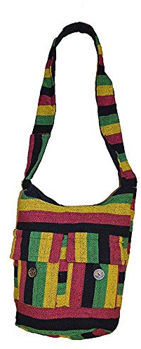 Handgefertigte Schultertasche im Rasta-Bob-Marley-Stil, gestreift, Baumwolle Gr. 45 x 35 cm ca, multi
