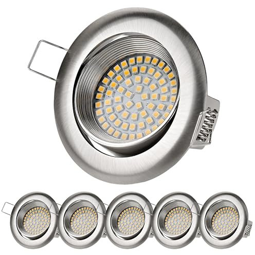 Sweet Led 6er Pack LED Einbaustrahler 230V 3,5W Kaltweiß | 330lm 6500K Lochmaß 75mm | LED Spot flach Aluminium | LED Spots Deckenleuchte schwenkbar - Rund Chrom gebürstet