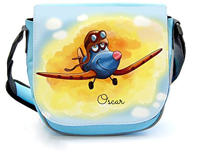 ilka parey wandtattoo-welt® Kindergartentasche Kindertasche Umhängetasche Schultertasche Tasche mit Flugzeug Sommerabend und Wunschnamen kgt24