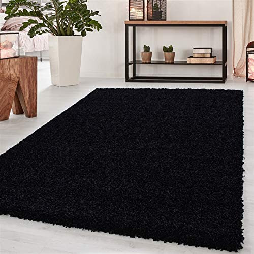 Abaseen Small Large Shaggy Rug Modern Rugs Living Room Extra Large Small Medium Rectangular Size Soft Touch Thick Pile Living Room Area Rugs Non Shedding (Black, 60x110 cm)