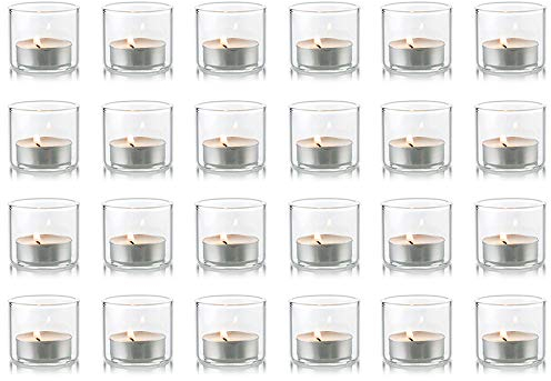Nuptio Bougeoirs Votifs Verre Transparent - Lot de 24 Mini Porte-Bougies Chauffe-Plat Porte-Bougies Chauffe-Plat Décorations de Bougeoirs de Noël Porte-votives pour Fête de Mariage Halloween