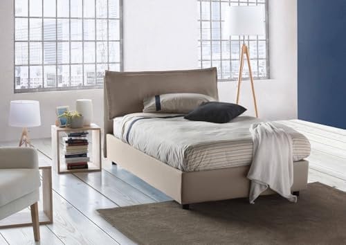 Talamo Italia - Lit double Gloria, lit coffre avec revêtement en tissu, 100% Made in Italy, ouverture frontale, adapté pour matelas 120x190 cm, gris tourterelle