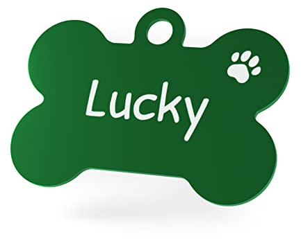 ENGRAVO Hundemarke mit Gravur in Grün 38mm | Knochen Halsbandanhänger personalisiert | Namensschild für Halsband | Anhänger Marke für Hunde, Welpen & Katzen | Dog Tag mit Wunschgravur