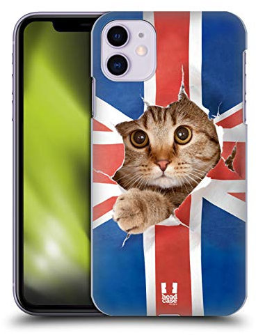 Head Case Designs Union Jack Peeping Cat Funny Animals Hard Back Case and Matching Wallpaper Compatible With Apple iPhone 11