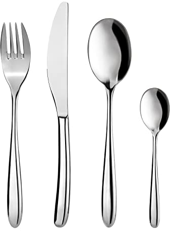 KASANOVA set posate 6 persone, set posate 24 pezzi acciaio inox con forchetta, coltello, cucchiaino e cucchiaio (Omega)